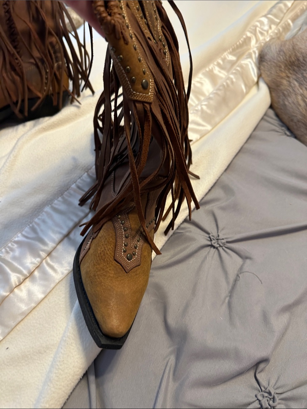 Fringed Brown Western Ankle Boots - Women - Picture 5 of 7